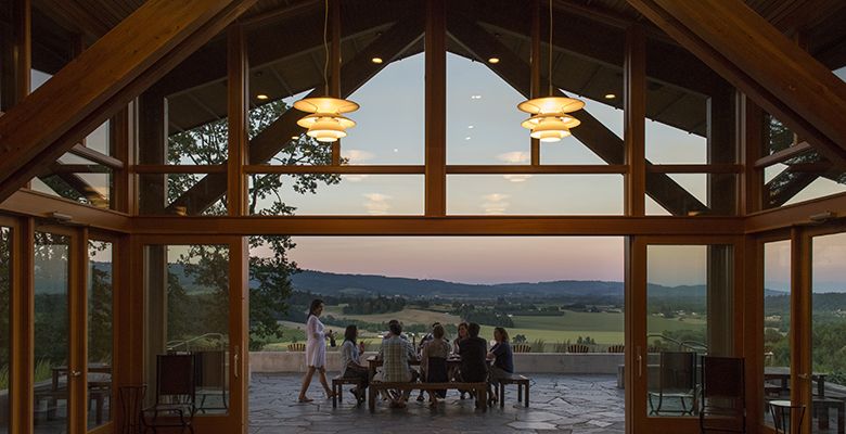 At Penner-Ash Wine Cellars, located near Newberg, guests are encouraged to sample wines on the patio, which affords fabulous views.##Penner-Ash photo by Andrea Johnson