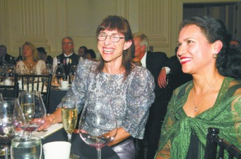 Ronni Lacroute (left), co-owner of WillaKenzie Estate, made the $500,000 lead gift to establish the Leda Garside Endowment Fund in honor of Garside (right) who has been integral to &iexcl;Salud!&rsquo;s success. 2007