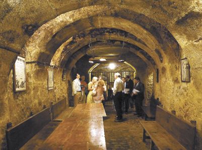 A group of Roseburg residents, including Abacela’s Earl Jones and SOWI’s Dwayne Bershaw, visited a wine cellar underneath the historic center of Aranda de Duero in Spain’s wine region along the Duero River.