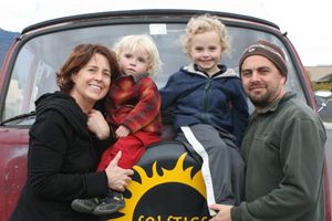 Aaron and Suzanne Wright Baumhack of Soltice Woodfire Cafe along with their children.