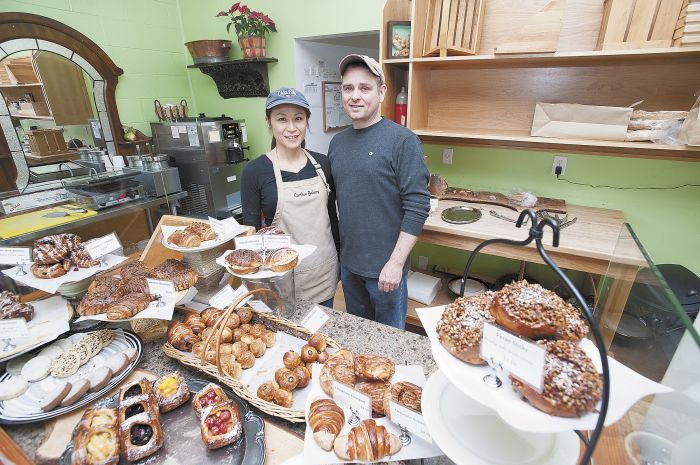 Tim and Ahmee Corrigan among the many baked offerings at the couple’s Carlton Bakery.