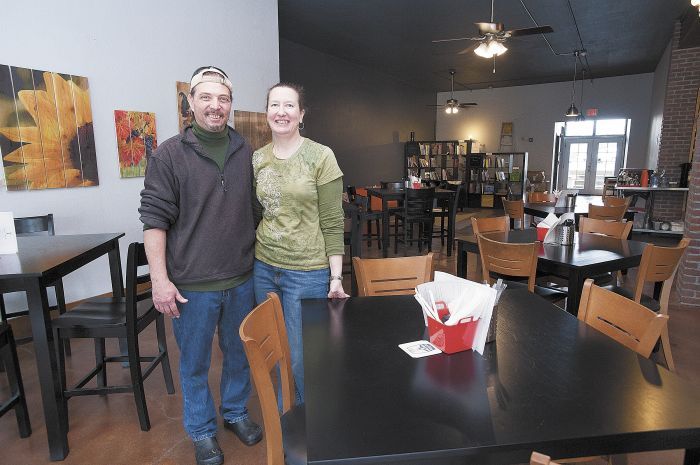 Farmers’ Plate & Pantry owners Timothy Elliott and Lori Pillsbury in the dining area of the farm-fresh restaurant.