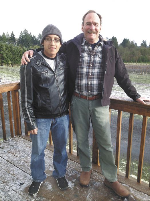 Advance Vineyards Systems owner Buddy Beck,
right, with employee Carlos Martinez at the
company’s headquarters outside McMinnville.
Owner and student took advantage of the Erath
Family Foundation scholarship for Chemeketa’s
wine studies program.