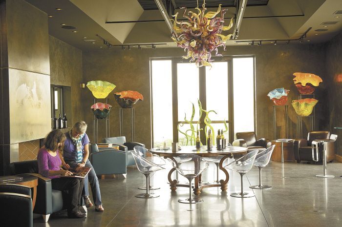 Long Shadows’ Walla Walla tasting room features Dale Chihuly glass artwork.